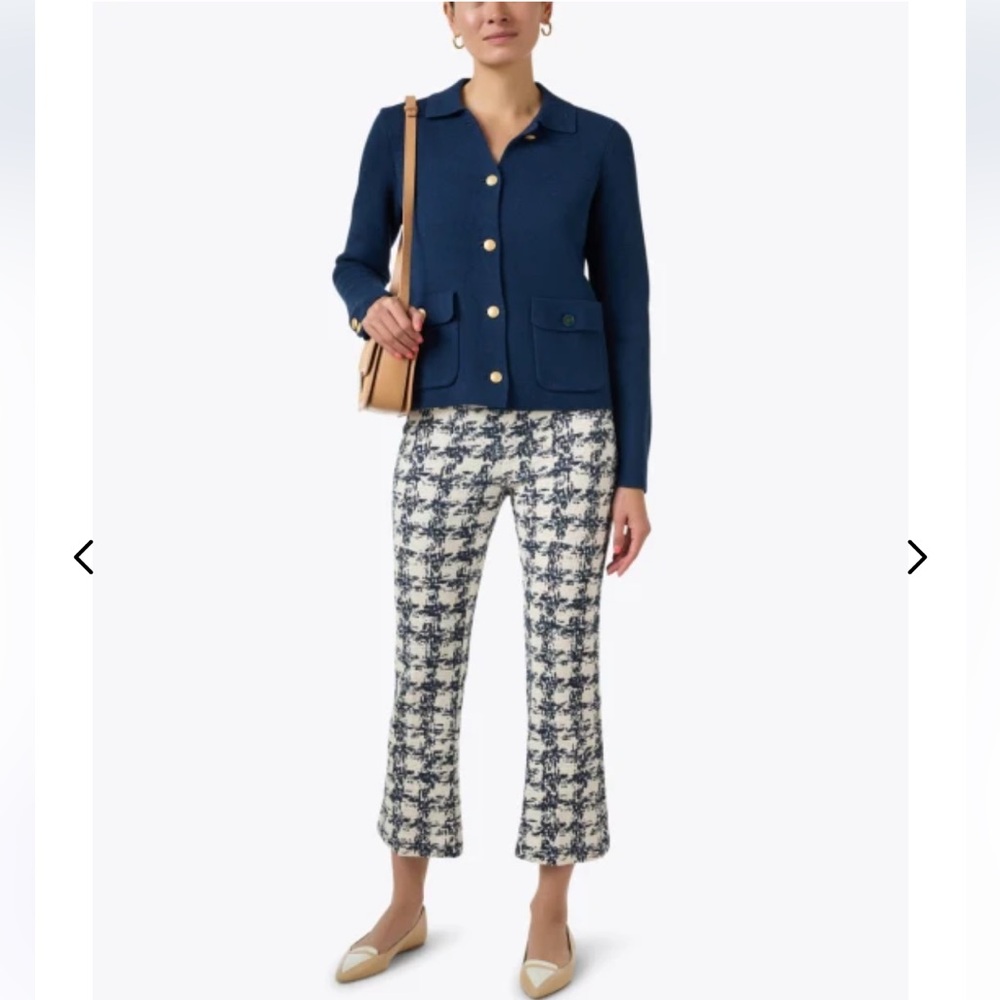 Leo White and Navy Boucle Crop Flare Pant